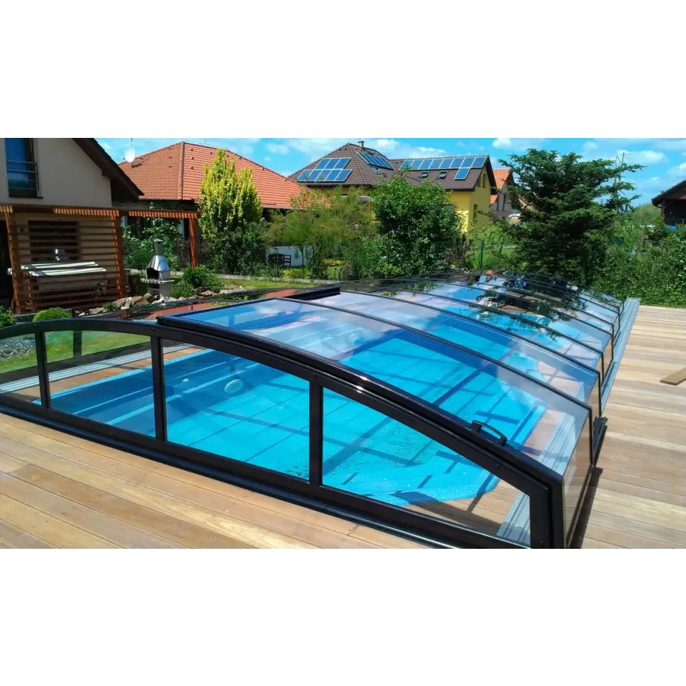 Pooltak Infinity 4×8 Klarplast med extra starka profiler och genomskinlig glasöverdrag