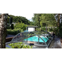 Pooltak Klasik 3×4 med klar kanalplast och extra starka profiler över turkos pool