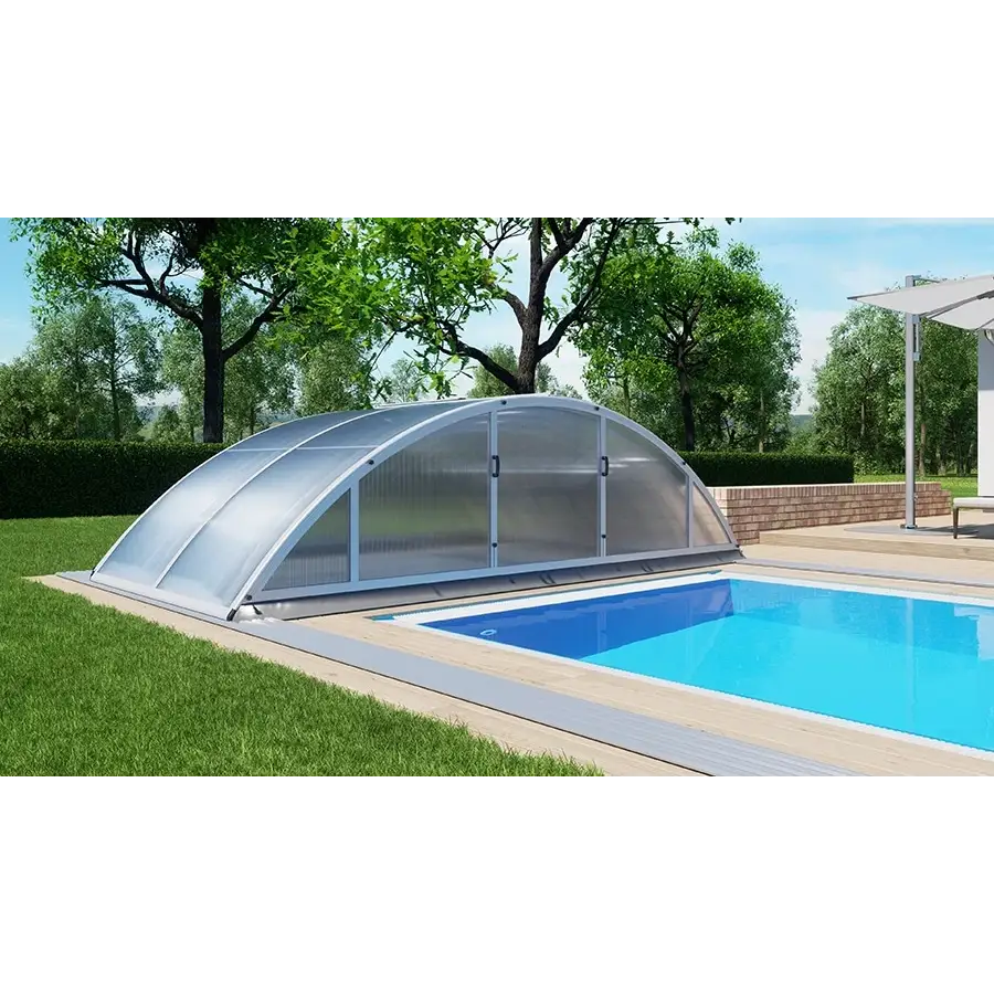 Pooltak Klasik 4×8 med silverram, klar kanalplast och extra starka profiler