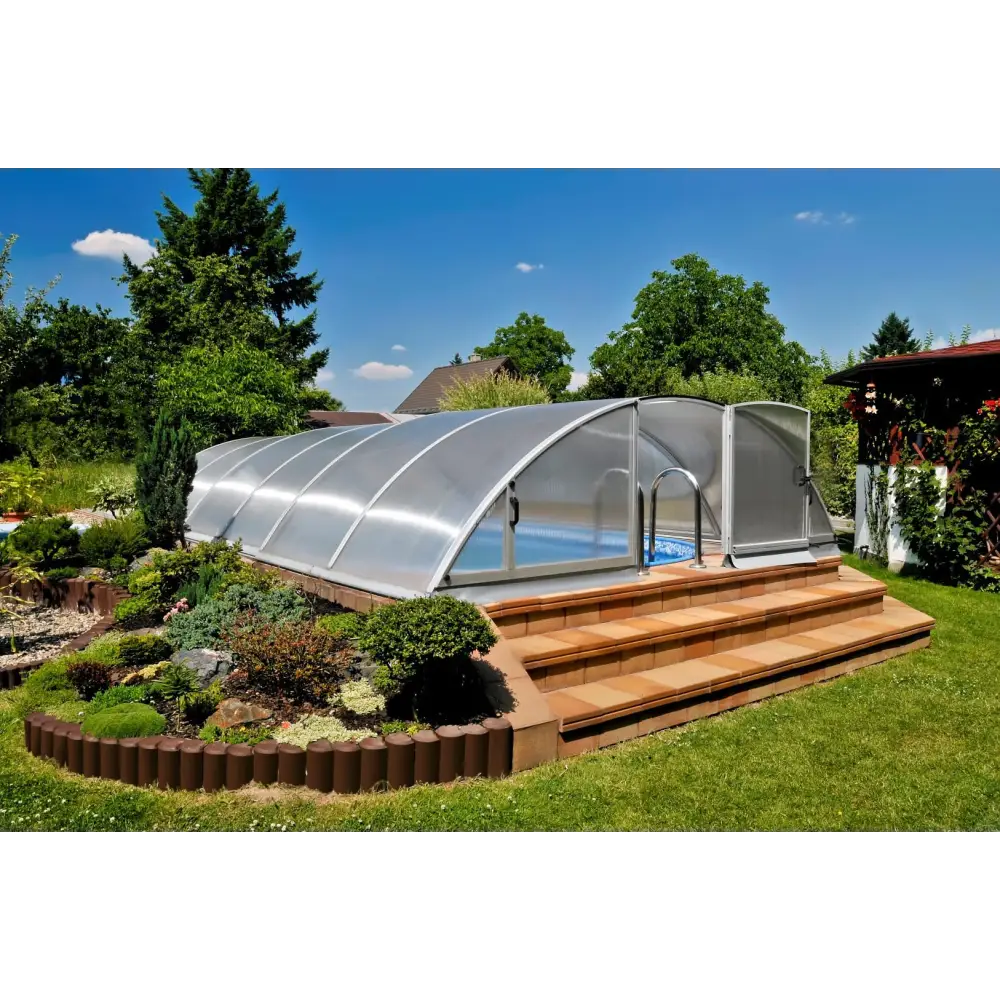 Pooltak Klasik 5×10 med silver båge, klar kanalplast och extra starka profiler