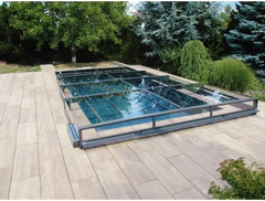 Modern Pooltak Mästare Plus med glasdesign och svart metallram