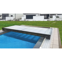 Modern Pooltak Mästare Plus 4x8 med enkelskena och klarplastpaneler