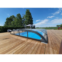 Modern pooltak 3x6 med böjd klarglas och svart ram för pool