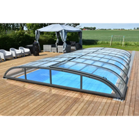 Elegant pooltak NIVO KIT 860B 4x8 med klarglas, sidodörr och starka aluminiumprofiler