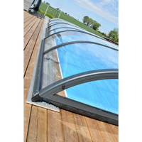 Svart valvpooltak NIVO KIT 860ms bred med okrossbart polykarbonat och klarglas