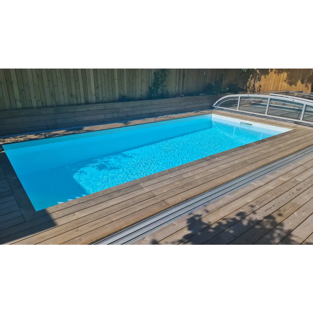 Rektangulärt pooltak NIVO KIT 960B 4×9 med klart glas, sidodörr och 4x8 trappa