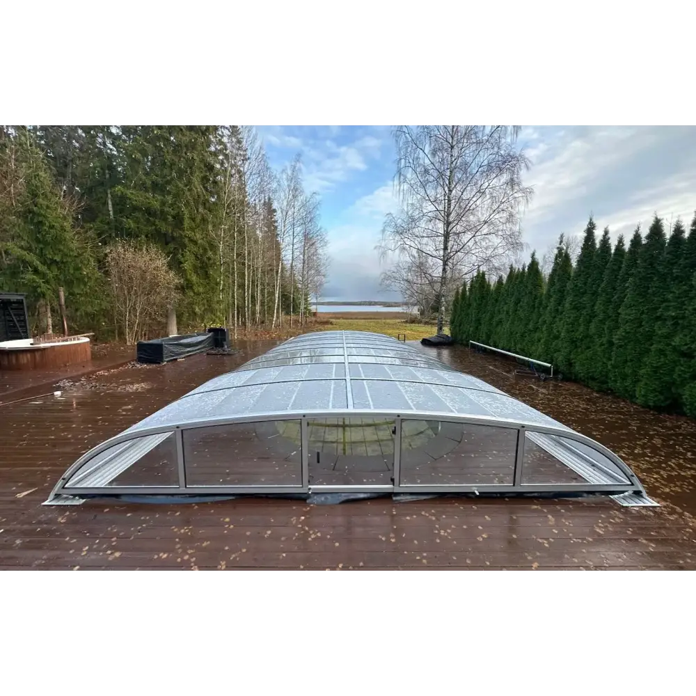 Pooltak NIVO KIT B 5×10 med silverramat klarglasöverdrag och frontdörr