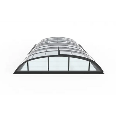 Curved glass roof with black metal frame on Pooltak Smart 4×8 Antracit