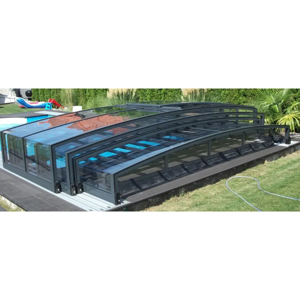 Pooltak Special 3x6 med sarg, klarplast sidodörr, antracit-profiler