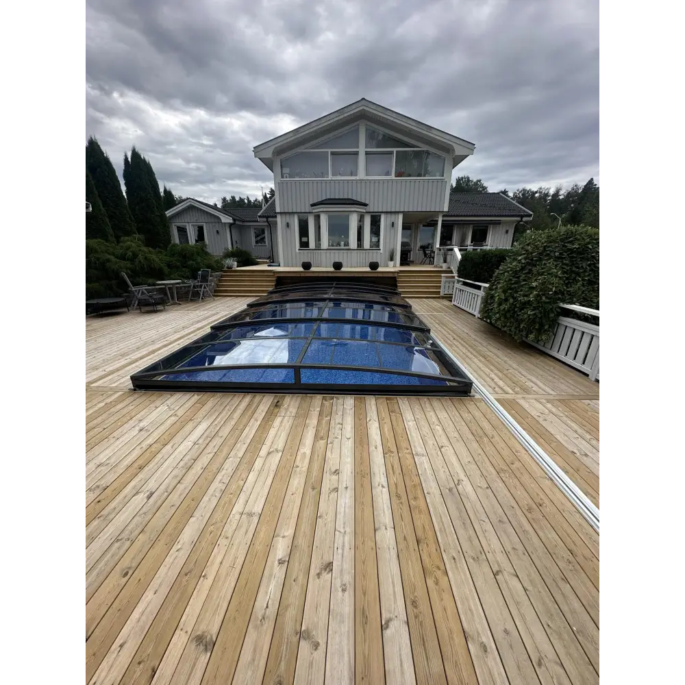 Pooltak Sydney 3.5×3.5 med transparent glastak för pool ena sidan