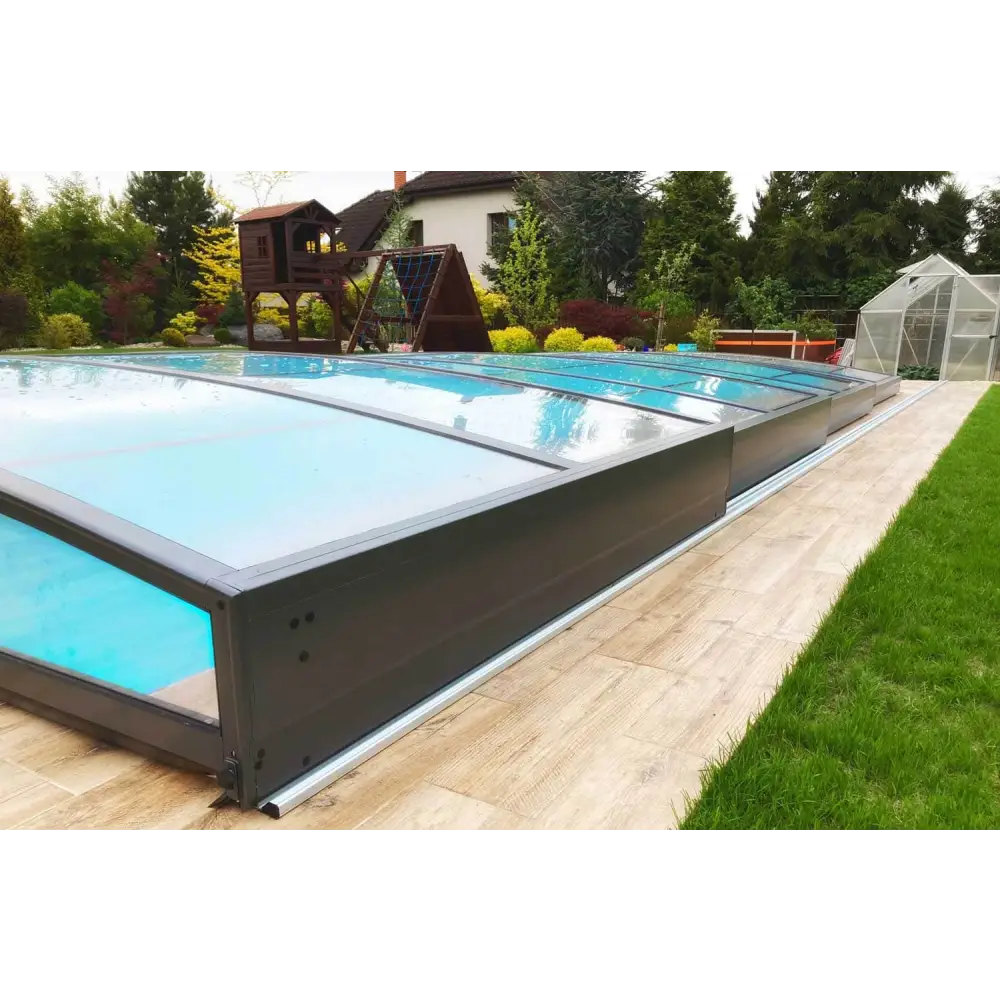 Modernt antracit pooltak Pooltak Sydney 3.5×3.5 med enkelskena och glas