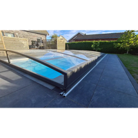 Modern Pooltak Sydney 3.5×4.2 med enkelskena i antracit och ena sidan pool täckning