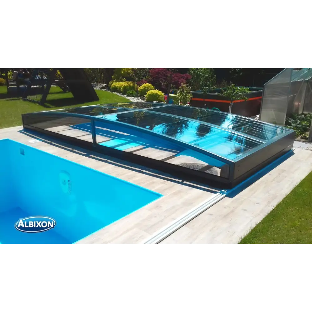 Modern pooltak ena sidan i glas och antracit, Pooltak Sydney 3.5×4.2