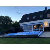 Modern pooltak Pooltak Sydney med blåtonat glas, svart ram och kurvade kanter