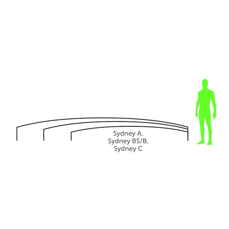 Minimalist svart linjeritning av Sydney 3x5 pooltak med sittplatser och männilkare