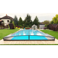 Pooltak Sydney 3×6 enkelskena antracit med klar glas och svart ram ena sidan pool