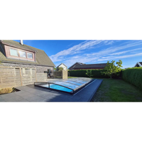 Pooltak Sydney 3×6 med klar glas och antracit enkelskena ena sidan pool