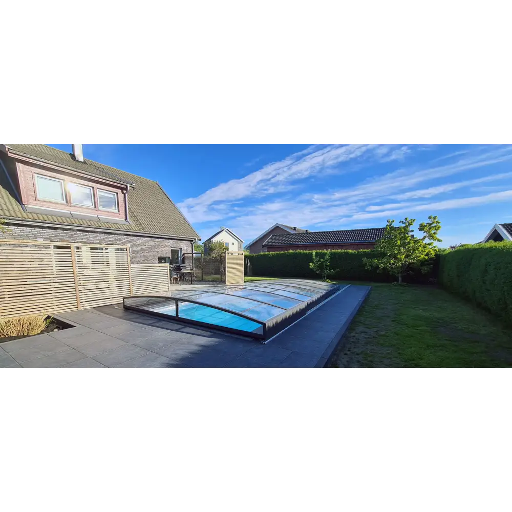 Klar glaspooltak Pooltak Sydney 4,5×8 med antracit ram