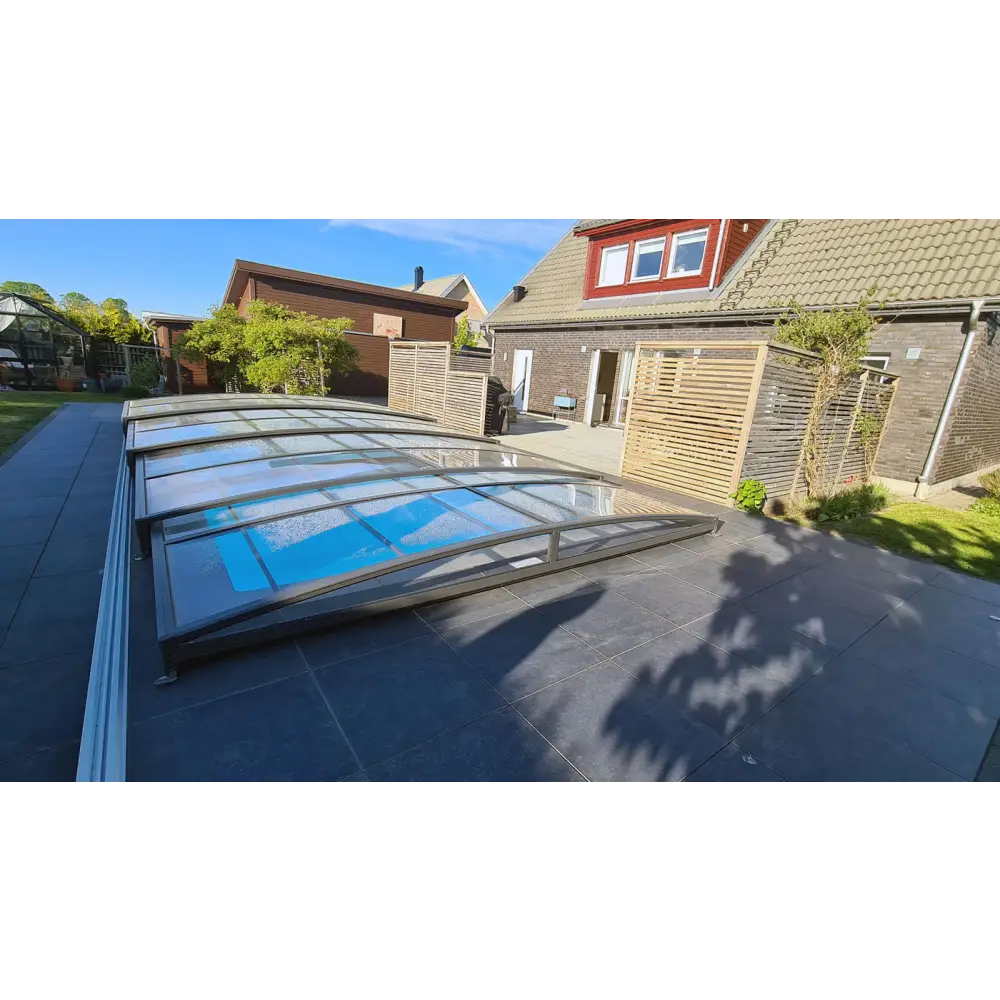 Modern Pooltak Sydney 4,5×8 med glasöverdrag och UV-skydd