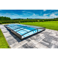 Pooltak Sydney 4x7 med modern blåtonad glas och antracit enkelskena