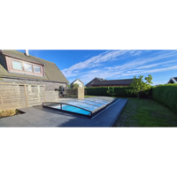 Blått glas Pooltak Sydney 4x7 med svart ram, enkelskena antracit