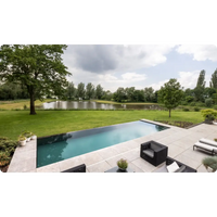 Infinity-edge Ovanmark PP pool med turkost vatten och svart kakel, 20mm skimmer