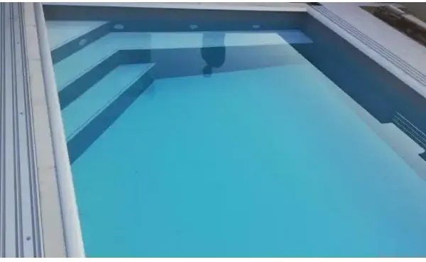 Pooltime Exclusive 12mm rektangulär PP-pool 4x12x1 med turkost vatten och grå steg