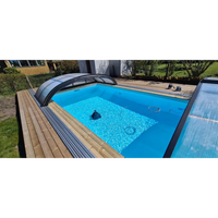 Pooltime Exklusiv 12mm PP pool med blå rektangulär form och trädäck