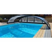 Blå rektangulär 12mm PP pool Exklusiv 3x6x1,5 m med kurvad täckning och träkanter