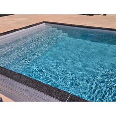 Clear blue pooltime exklusiv 12mm pp pool 4 x 10 x 1,5 m with rippling water and dark tiled edges ideal to köpa pool or pooltak