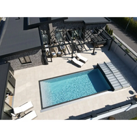 Rektangulär pooltime exklusiv 12mm pp pool 4 x 8 x 1,5 m med klarblått vatten och mörkgrå kakelram för pooltak och köpa pool