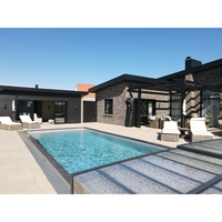 Rektangulär pooltime exklusiv 12mm pp pool 4 x 8 x 1,5 m med klarblått vatten och mörkgrå kakelfogar kring poolen