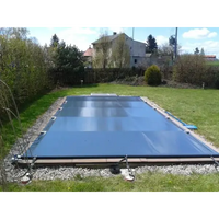 Blå pooltäckning Rolltop för 3,5×7 pool inkl handenhet