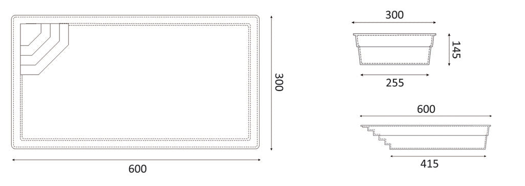 Glasfiberpool Saba 600 6,00m x 3,00m x 1,45m