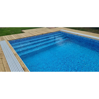 Thermopool Standard Plus med blå mosaik och metallkant, inglasad pool med träaltan