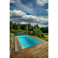 ThermoPP Poolpaket QBig rektangulär pool med klart blått vatten och glasöverbyggnad