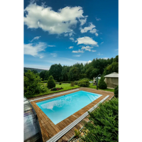 Rektangulär ThermoPP Poolpaket QBig 3×5 med klart blått vatten och trädeck