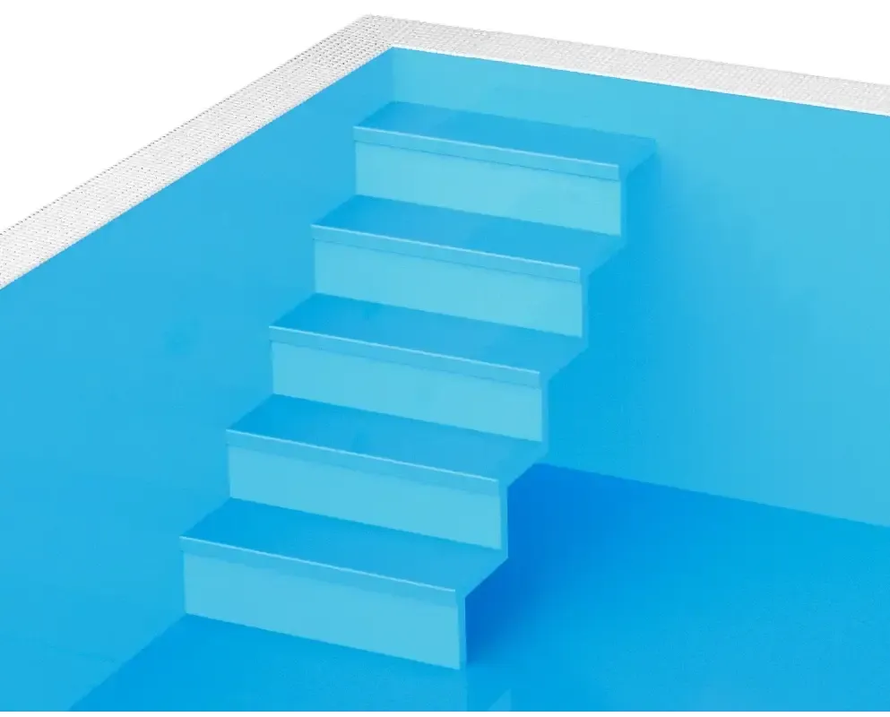 Blå pooltrappor med släta steg i Thermopp Poolpaket Qbig