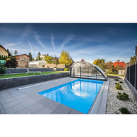 Blå rektangulär pool ThermoPP Poolpaket QBig 3×5 med valv och grå stenplattor