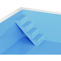 Blå pooltrapp med texturerade steg och vit kaklad kant i ThermoPP Poolpaket QBig