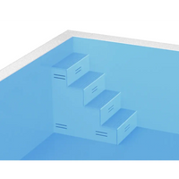 Blå pooltrappa med greppvänliga ränder i ThermoPP Poolpaket QBig Overflow 3x5