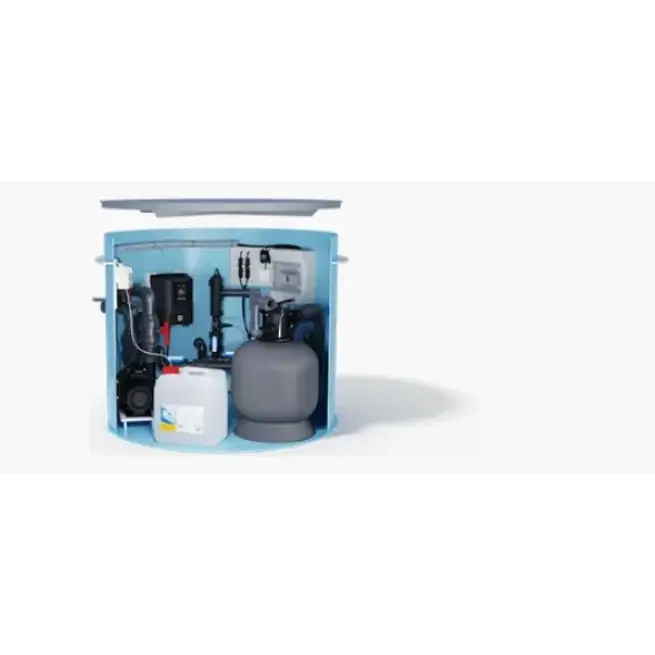 Ljusblå ThermoPP Poolpaket Qbig Overflow med sandfilter och pump