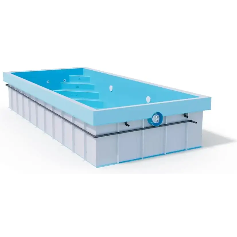 Rektangulär markpool med ljusblå insida och vita paneler, ThermoPP Poolpaket QBig Overflow 3x6