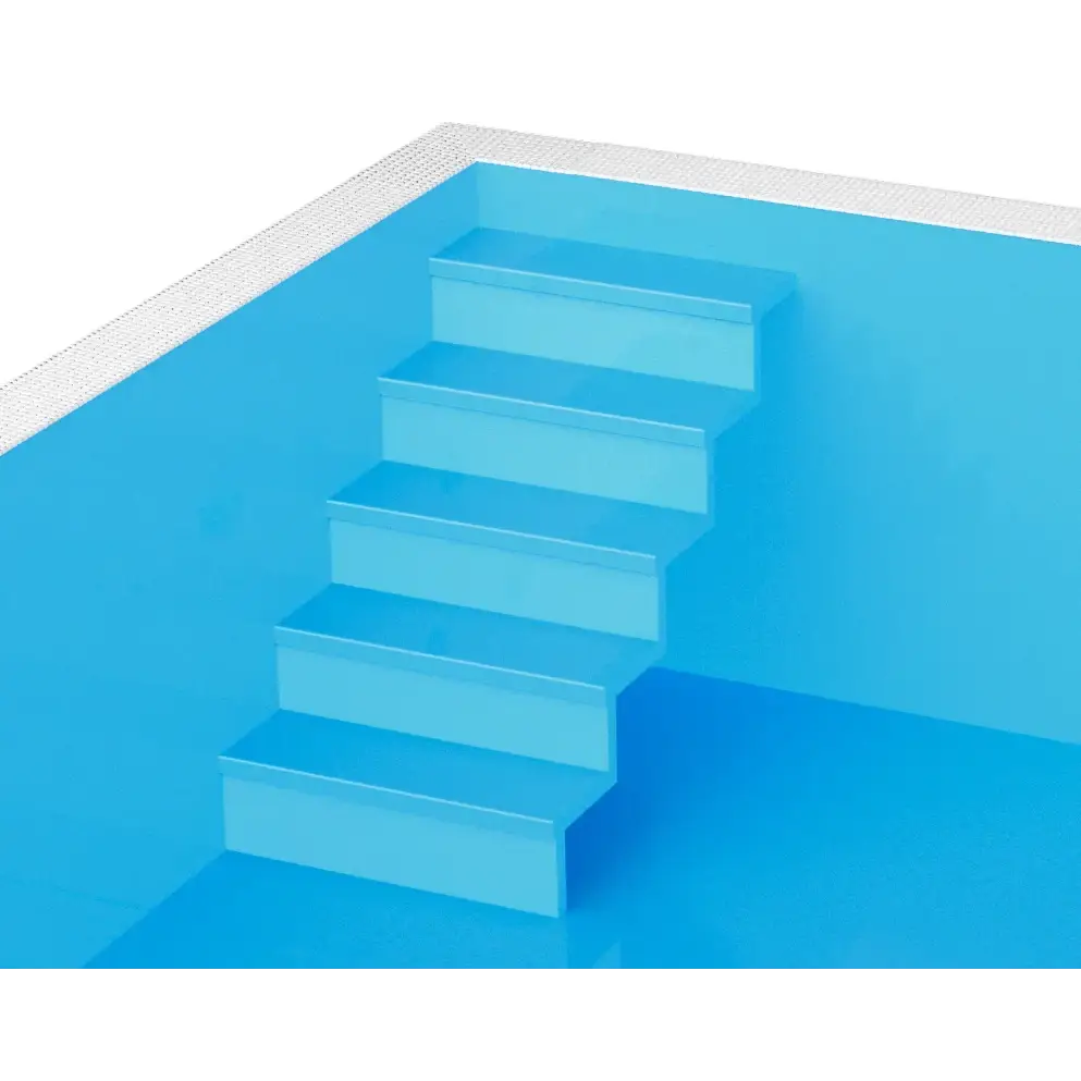 Blå pooltrappa med släta steg i ThermoPP Poolpaket Qbig Overflow 3×6