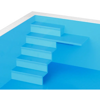 Blå pooltrapp med glansig yta i ThermoPP Poolpaket QBig Overflow 3×7