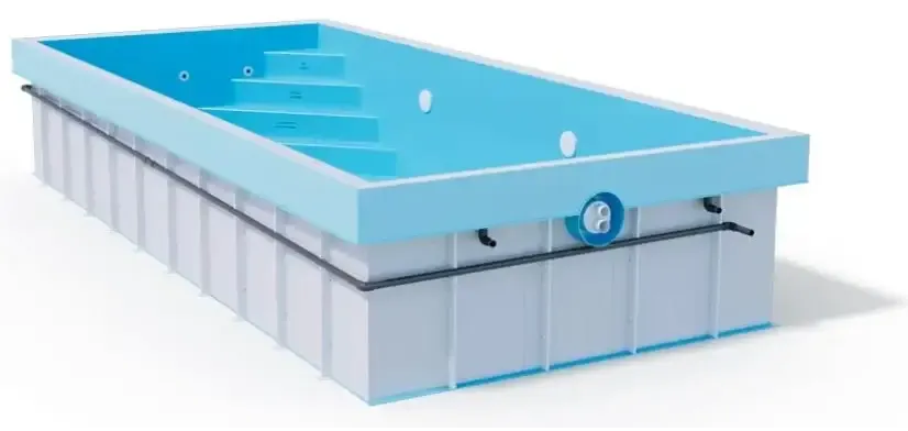 Poolpaket Qbig Overflow med turkost vatten och rektangulär pool