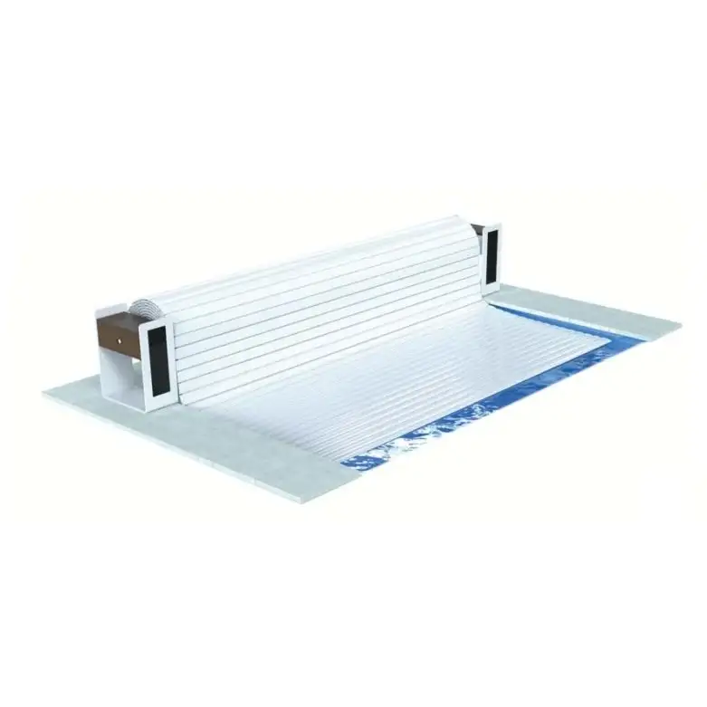 Top One Ovanmark 4.5m vit lamelltäckning med blå kant och trähandtag