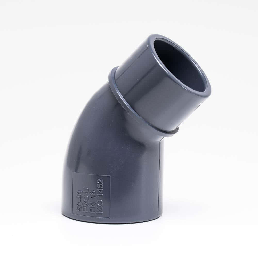 PVC-reduktionsvinkel 45° – 50 mm × 1½ tum