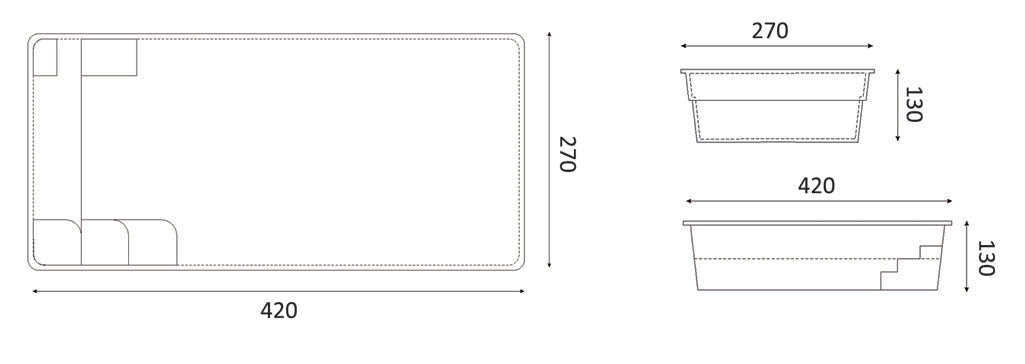 Glasfiberpool Victoria 4,70m x 2,70m x 1,30m