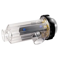 Zodiac eXpert klar plastcylindrisk poolfilter med svarta ändkåpor och blå komponenter för självreglerande hantering